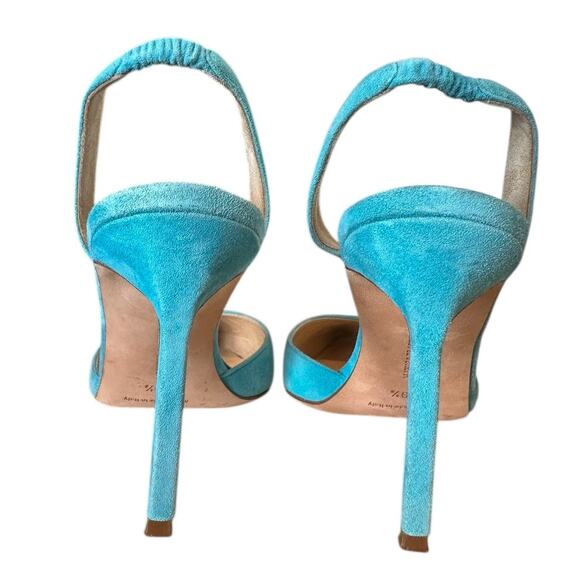 Manolo Blahnik Carolyne Aqua Suede Slingback Pointed Toe Pump 39.5 - Picture 4 of 10
